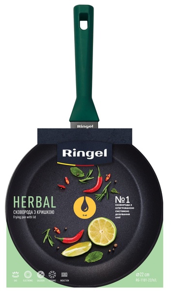 Сковородка с крышкой 26 см Ringel Herbal глубокая индукционное дно кованый алюминий арт. RG-1101-26/H/L RG-1101-24/h/L фото