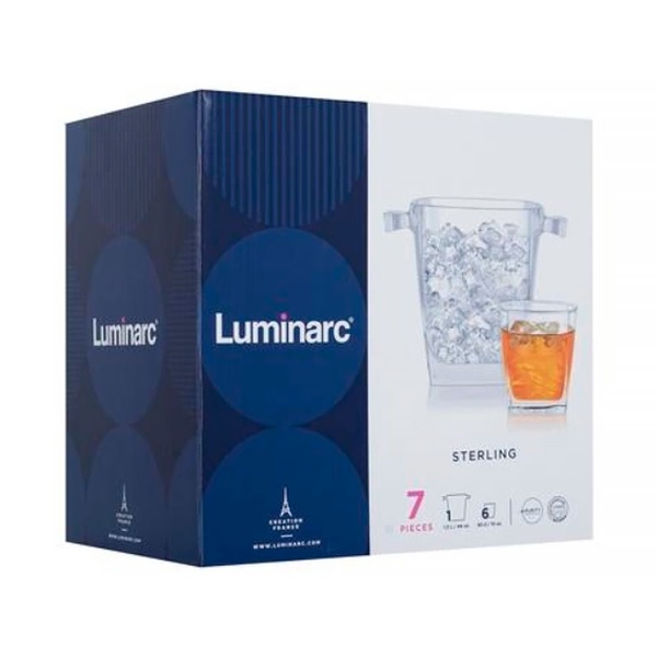 Набір для напоїв 7 пр. Luminarc Sterling 6 склянок 300 мл + 1 вiдро д/льоду 1,4 л ударостійке скло арт. P6010/33112 33112 фото