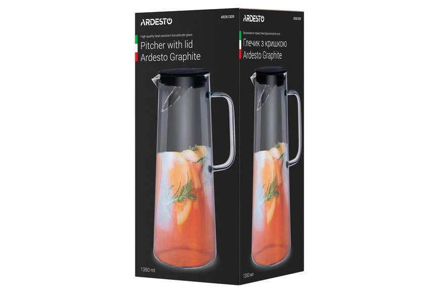 Глечик 1350 мл Ardesto Graphite з кришкою боросилікатне скло/пластик арт. AR2613GR AR2613GR фото