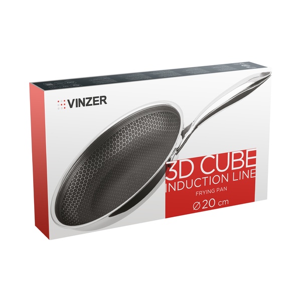 Сковорода Vinzer 3D Cube Induction 20 см индукционное дно нержавеющая сталь арт. 50400 50402 фото